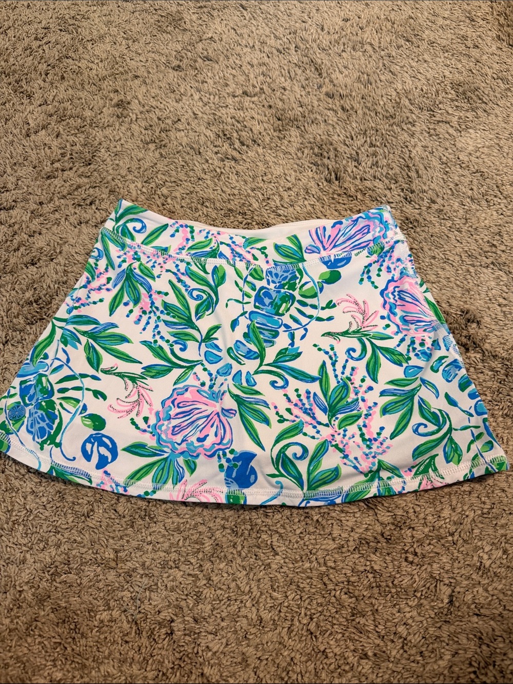 Lilly Pulitzer Girls’ Floral Print White A-Line Skort with Pink & Green Accents